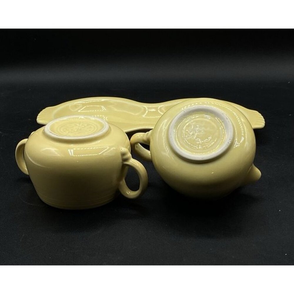 Fiesta Sugar Bowl & Creamer w Base Plate Set Sunflower Yellow - Picture 7 of 11
